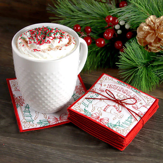 Set de 4 Portavasos Cuadrados Acolchados-Santa's Reindeer