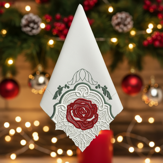 Servilleta de Lino 20x20-Encaje Christmas Trimmings (25,000 puntadas)