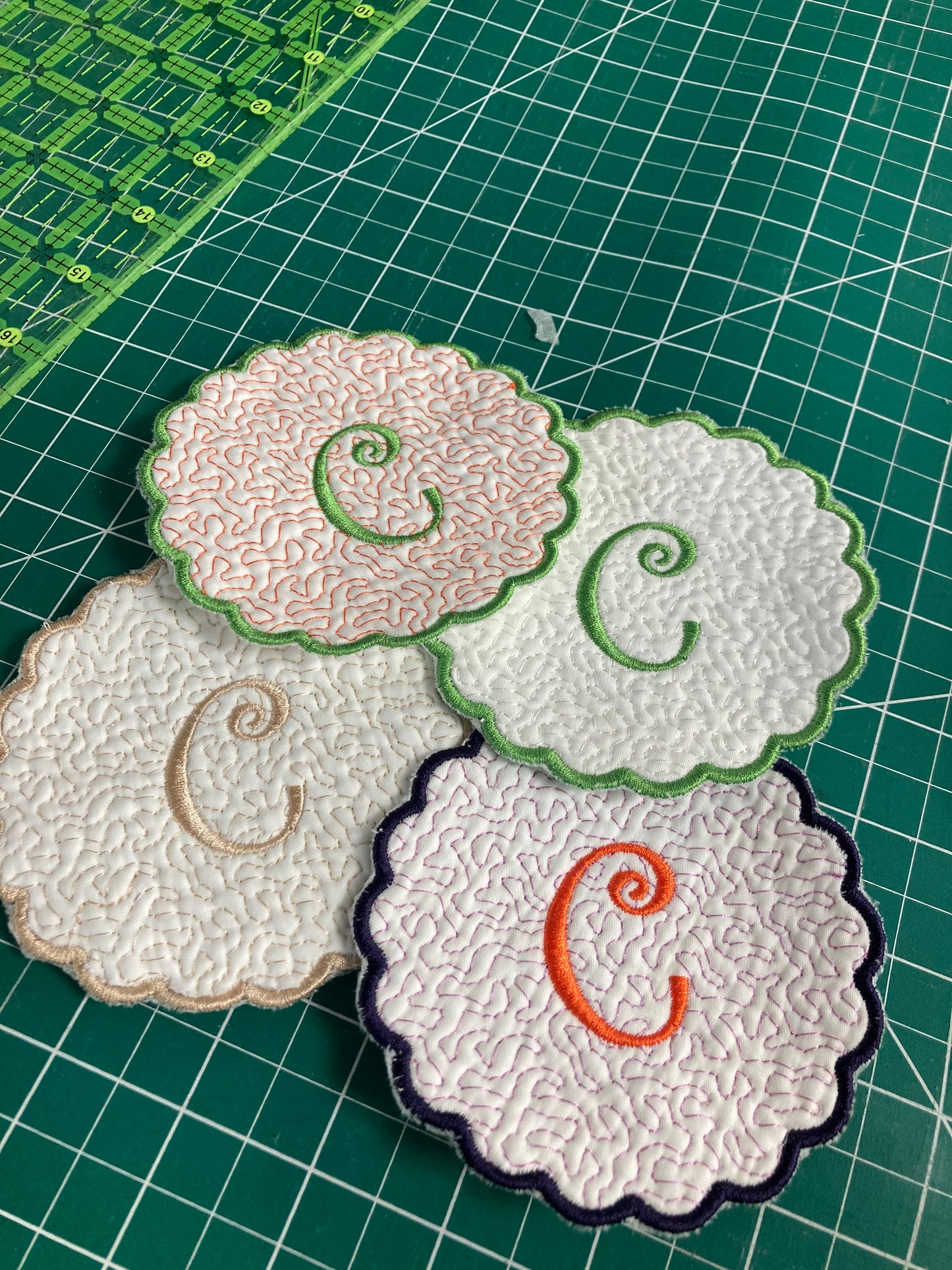 Set de 4 Portavasos Redondos Acolchados-Monograma Personalizable