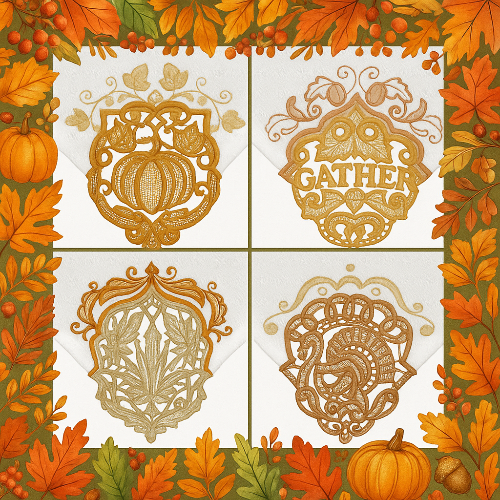 Servilleta de Mesa Lino 20x20-Esquinas de Encaje Thanksgiving (45,000 a 55,000 puntadas)