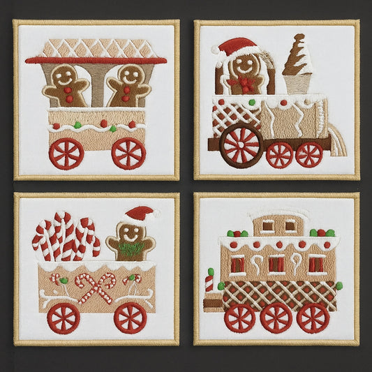 Set de 2 Portavasos Cuadrados Acolchados-Gingerbread Train