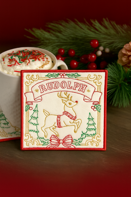 Set de 4 Portavasos Cuadrados Acolchados-Santa's Reindeer