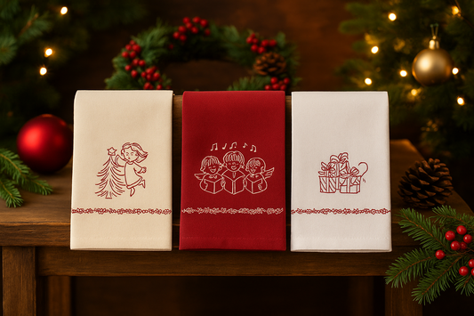 Tea Towels Vintage Christmas Redwork