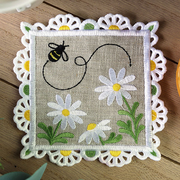 Set de 2 Portavasos Cuadrados de Lino Crema