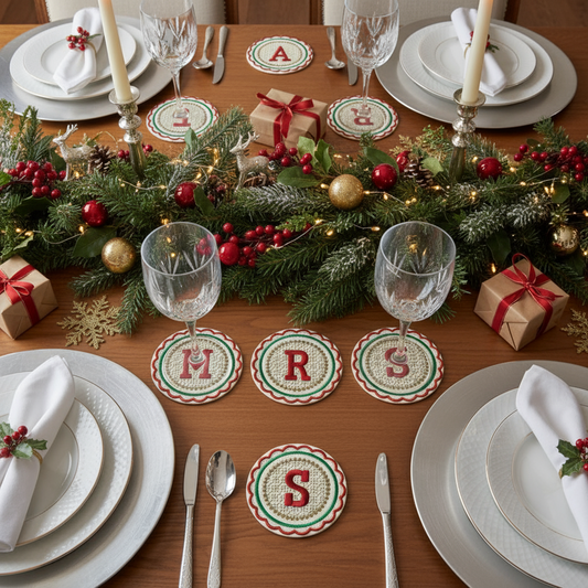 Set de 4 Portavasos Redondos Acolchados-Monograma Personalizable