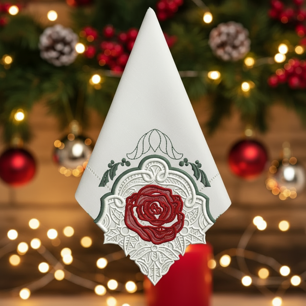 Servilleta de Lino 20x20-Encaje Christmas Trimmings (25,000 puntadas)